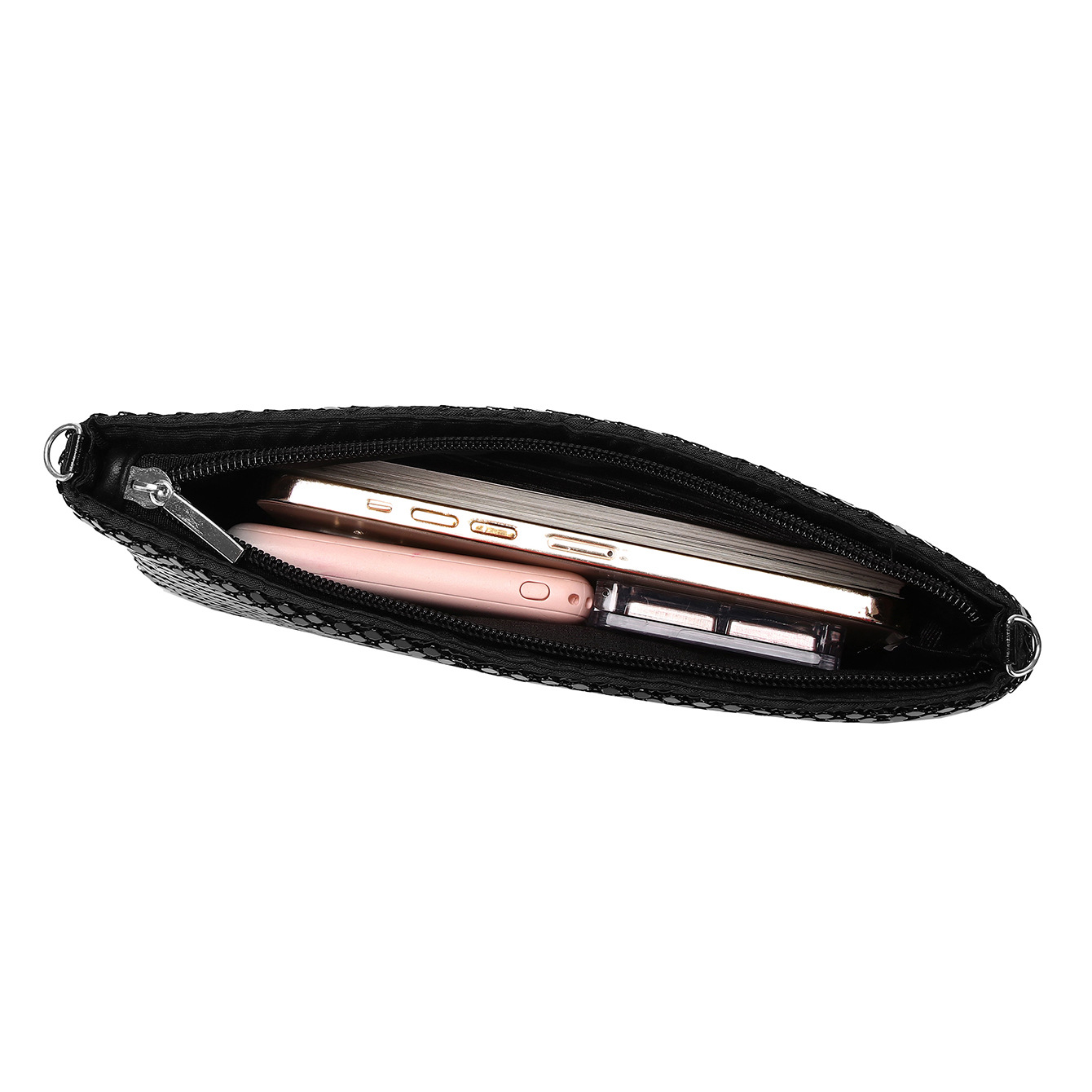Black Gold Silver Polyester Solid Color Sequins Square Clutch Evening Bag display picture 3