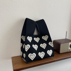 Cross-border Japanese-style loving knitted small shoulder bag parent-child version children's hand-held bag fashionable woman travel woven tote bag