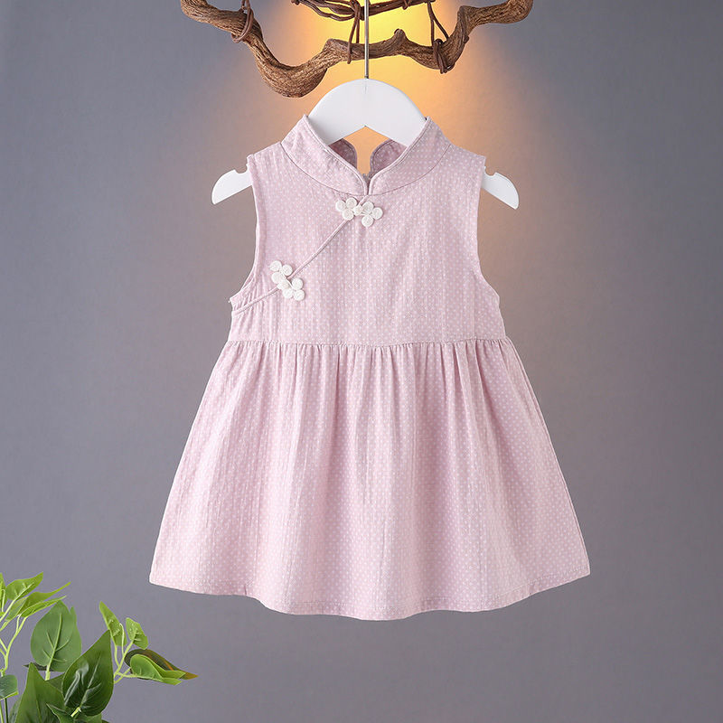 Baby Tang Suit Vest Dress Summer Dress Pure Cotton 0-1-2-3 Years Old Girl Baby Dress Ethnic Style Cheongsam Skirt 4