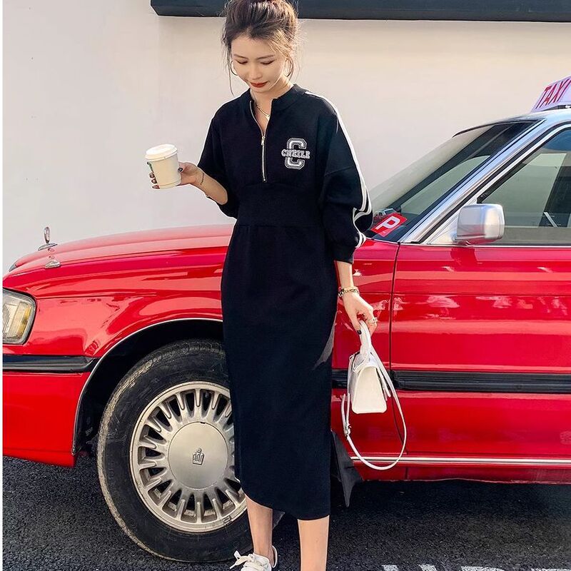 气质中长款显瘦收腰卫衣裙胖妹妹大码女装休闲长袖冬天新款连衣裙|undefined