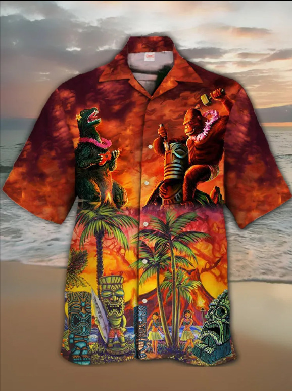 Camisa de cuello cubano impresa en 3D, tienda de fabricantes de hombres, estación independiente de verano de moda, patrón de venta caliente, ropa de hombre de playa hawaiana