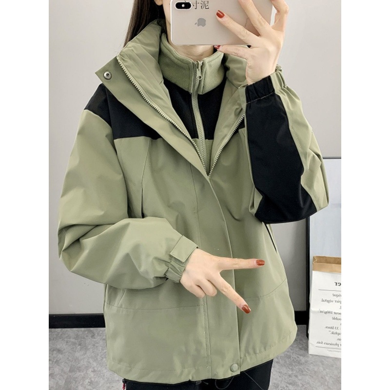 三合一冲锋衣男女情侣款加绒加厚外套防水滑雪服户外徒步登山上衣