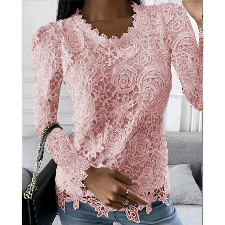 Осенняя полумодель lace длинный рукав, Amazon, wish, европейский стиль