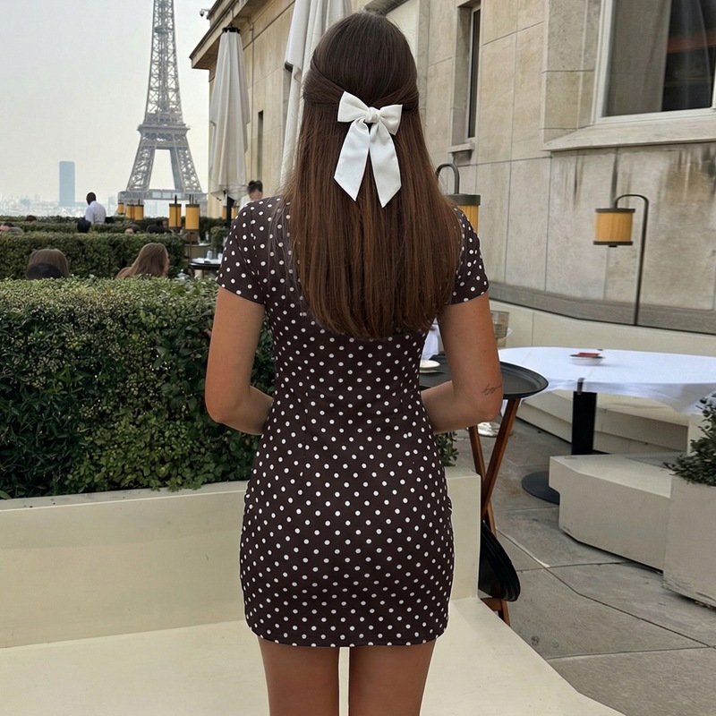Women's 2026 Summer New Product Fashion Spice Girl Polka Dot Lace-up Slim Hip Wrap Dress_ecoleips.com