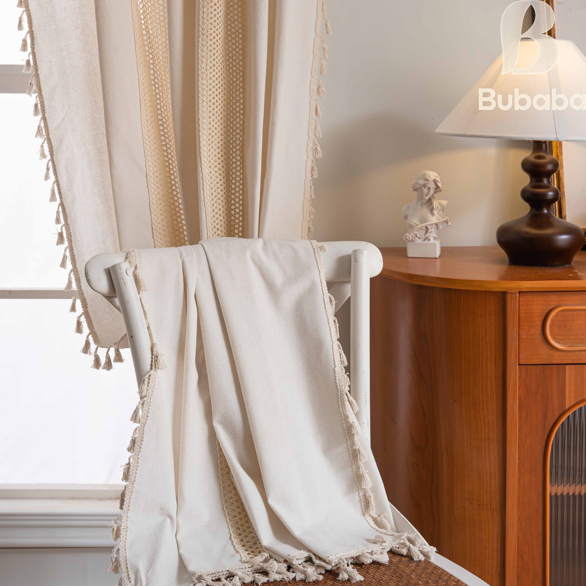 American Style Crochet Patchwork Tassel Curtains For Living Room_voghion.com