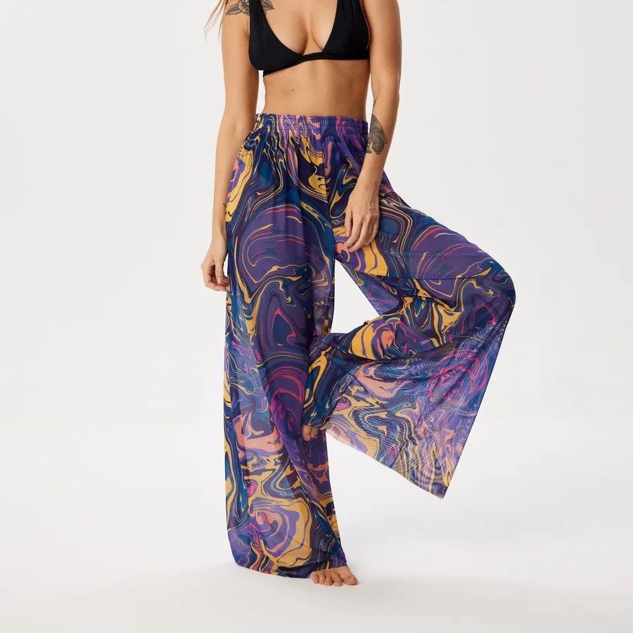 2025 nuevo estilo ruso europeo y americano Amazon TEMU sexy pantalones casuales de gasa de cintura alta para mujer