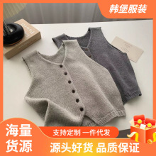 韩系女装单排扣针织马甲秋冬新款复古简约无袖毛衣背心坎肩开衫女