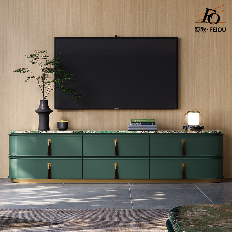 Light Luxury Tv Cabinet, Large Flat Villa Living Room, Fashionable Post-Modern Italian High-End Marble Coffee Table Floor Cabinet