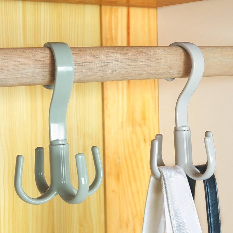 Tie rack, coat hook, bag and miscellaneous item hook, drying rack, multifunctional creative rotating four-prong hook, scarf rack