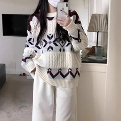 優しい風合いのニットセーター レディース 秋冬新作 刺繍入り ゆったり ニットインナー トップス アプリコット色 新作