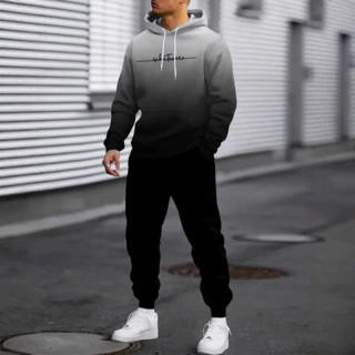 欧美春秋季男士3d数码印花宽松连帽卫衣和束脚卫裤运动休闲套装