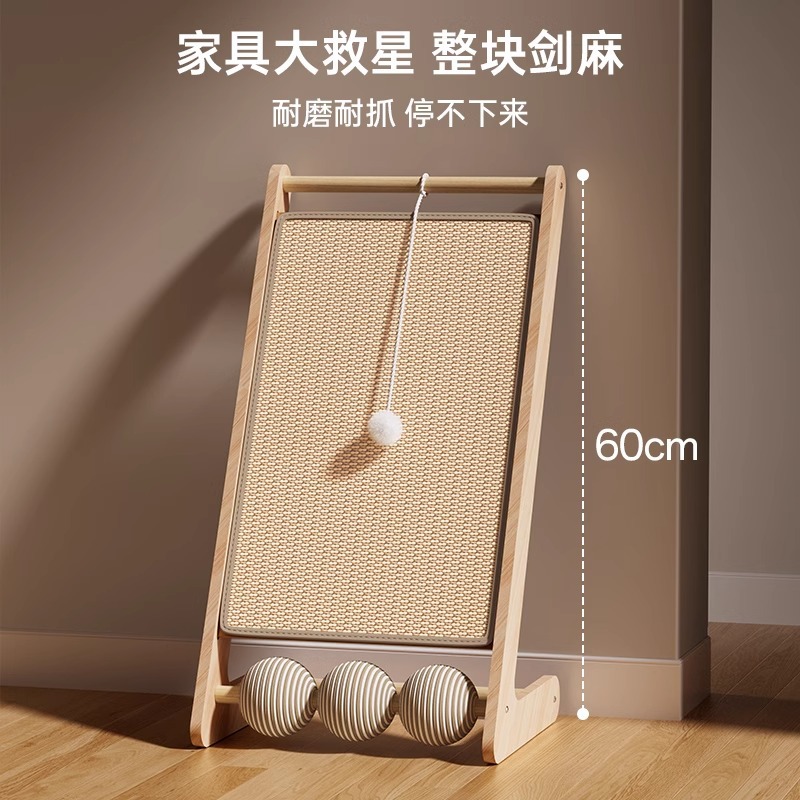 Triángulo con bola de madera sólida seda gato agarrar placa no cae desgaste vertical gato agarrar almohadilla gato agarrar columna seda cuerda juguete gato