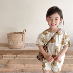 2024 Korean children's clothing summer new style children's Korean suit two-piece set girls short-sleeved T-shirt + shorts 122237