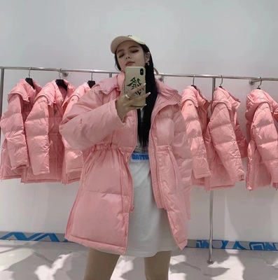 连帽外套女2021新款加厚冬季宽松韩版抽绳收腰短款羽绒服反季批发|ru