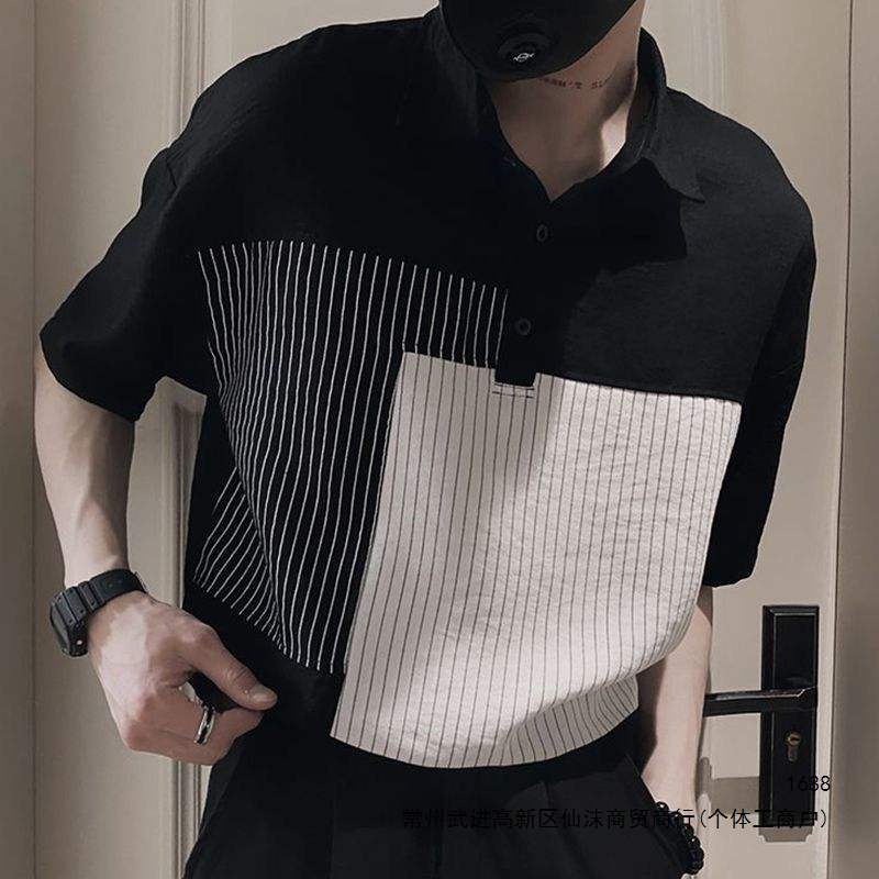 New striped ice silk polo shirt, stylish and casual summer thin men's short-sleeved t-shirt