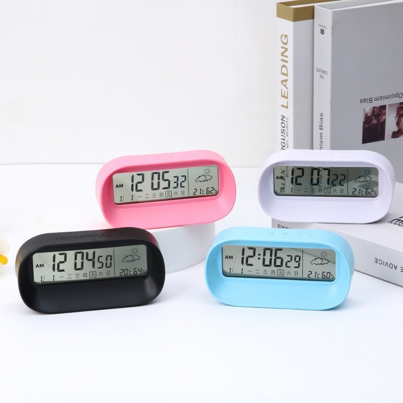2310钟桌面时钟儿童学生闹钟起床钟带温度湿度带星期天万年历