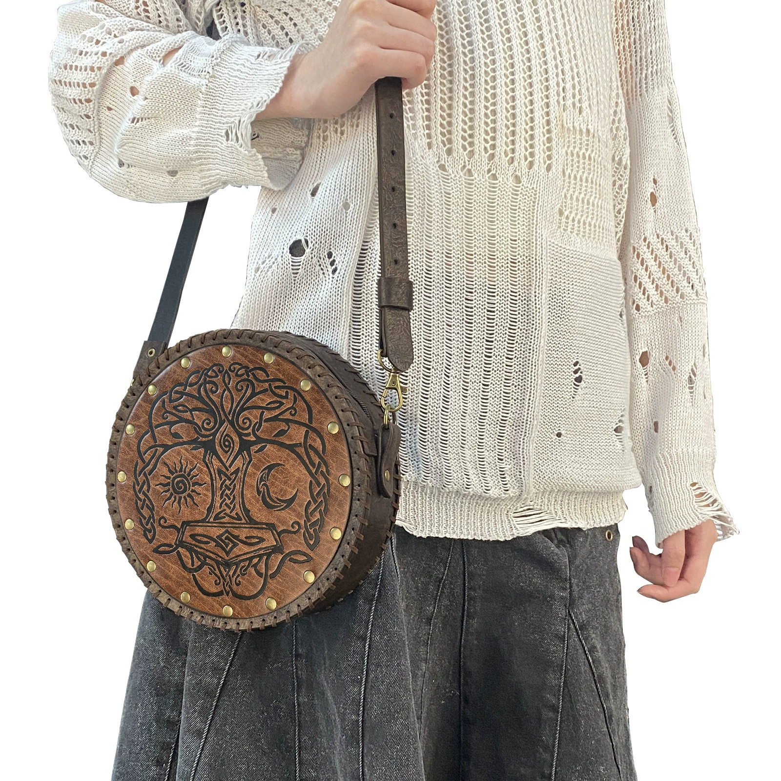 Medieval round embossed bag Nordic Viking style retro COSPLAY props Amazon TEMU cross-border