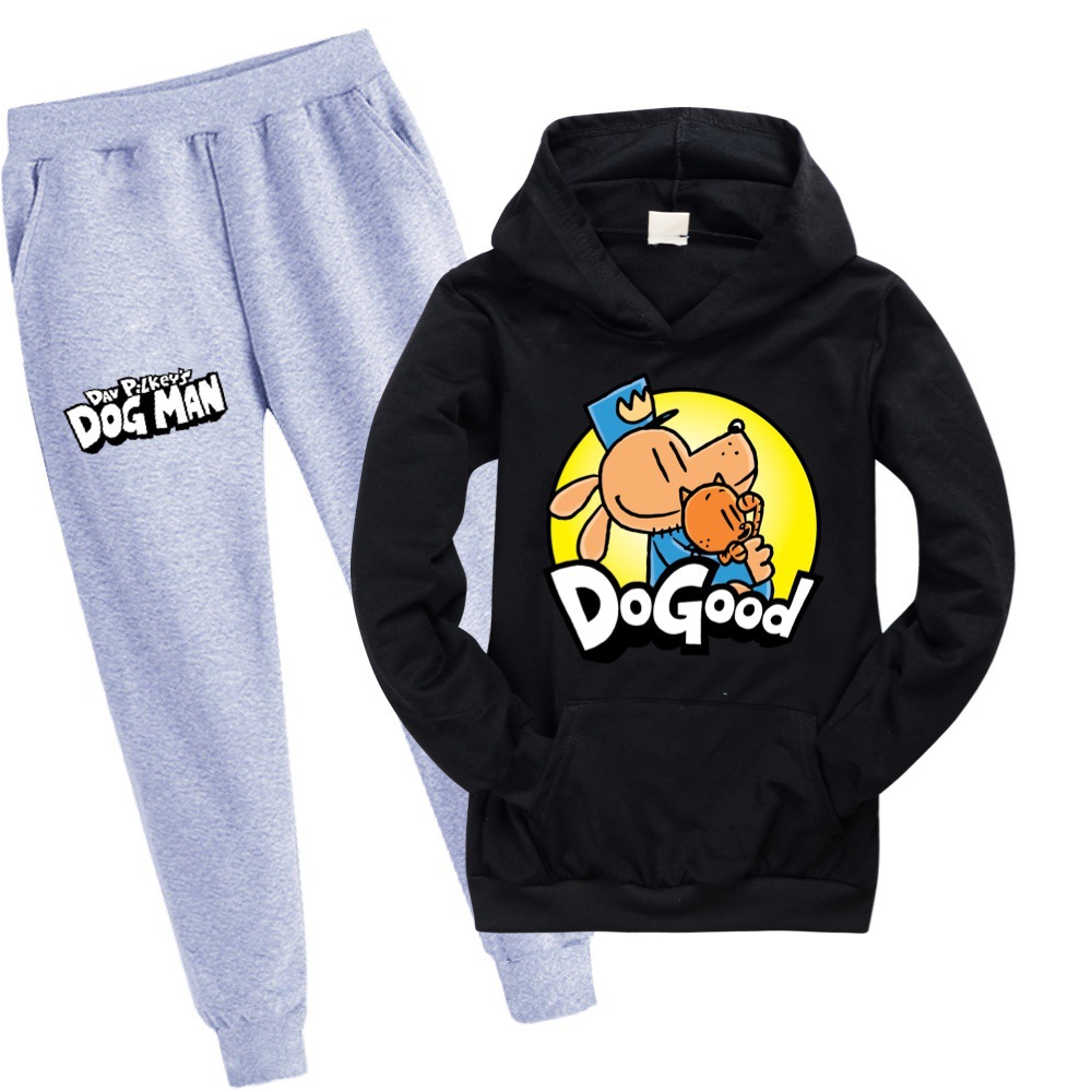 Hund Mann 2023 Frühling Herbst Neue Mittlere größe kinder Cartoon Jungen und Mädchen Mit Kapuze Pullover Set_voghion.com