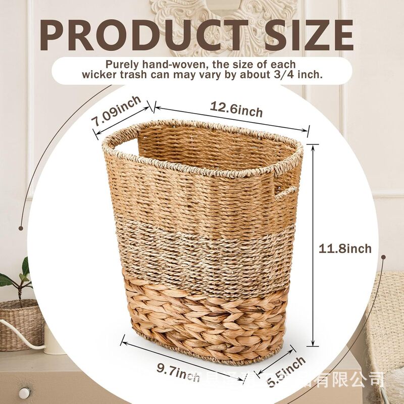 Wicker Woven Trash Can Wicker Woven Basket with Handle Multipurpose Garbage Basket for Bathroom Kitchen Bedroom