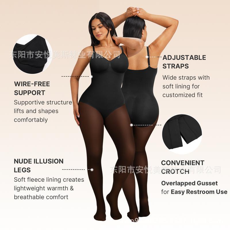 Cross-border TK-style tight-fitting seamless jumpsuit with fleece lining, tummy control, open crotch, butt-lifting, and shaping camisole underwear