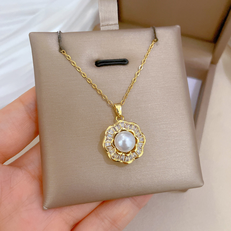【 Titanium Steel 】 Necklace and earring set, light luxury and heavy industry, full of pearls and diamonds, personalized and elegant banquet earrings and necklaces pic 17