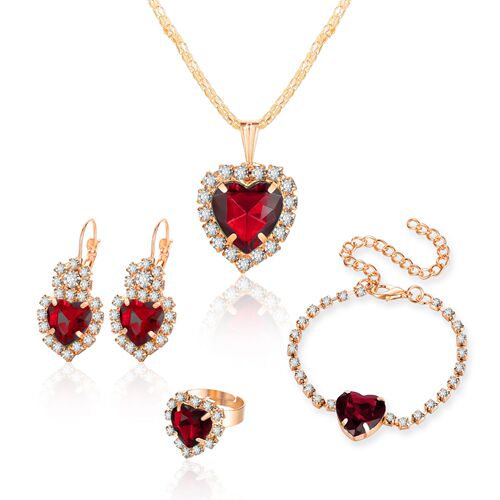 Factory direct sales European and American ins water drop rhinestone necklace earrings ring set high-end bridal jewelry wholesale