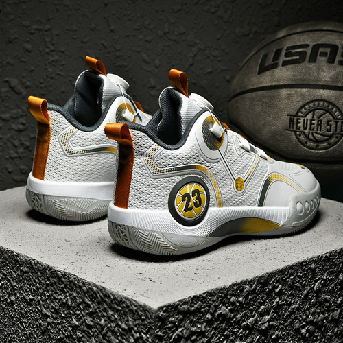 Children's rotating button basketball shoes for children 2024 new leather student professional sports training shoes parent-child basketball