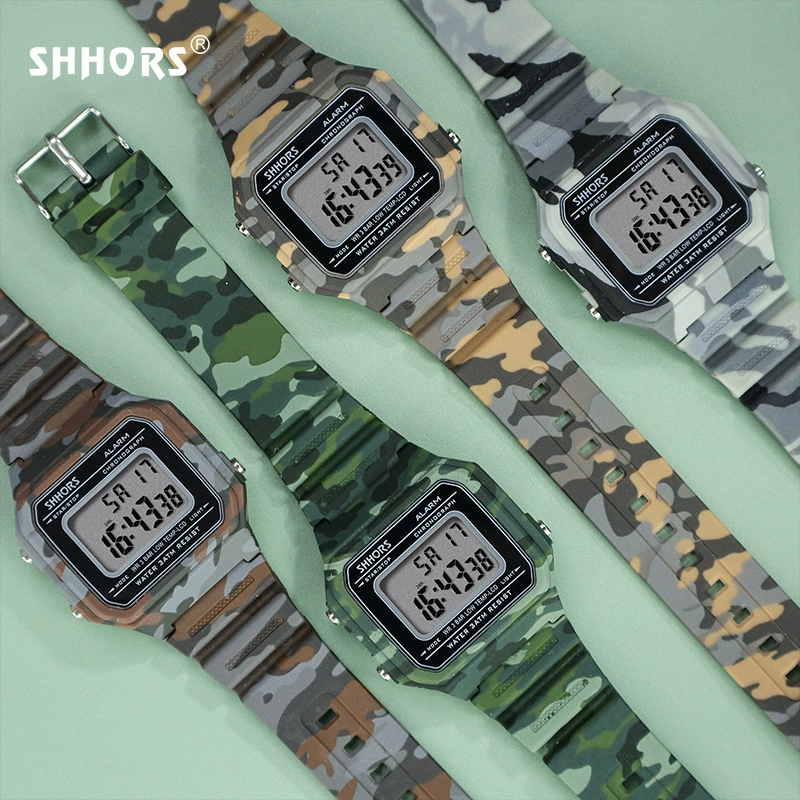 Святые обезьяны Shohors камуфляж Cool Hyun электронный Electronic Onight Alarm Молодежный студент электронные часы