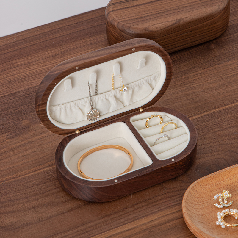 Caja de madera retro caja de almacenamiento de joyería de madera de nogal negro con cerradura collar de anillo caja de almacenamiento de joyería de mano con tapa de madera maciza