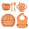 Y25 Smiling plate + silicone bowl + saliva pocket + wooden handle spoon and fork + straw cup