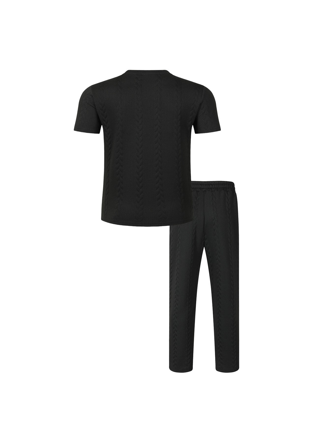 Men's Cable Knit Solid Color Jacquard Pullover Crew Neck Short Sleeve Trousers Casual Suit American Style Autumn New_viptrois.com