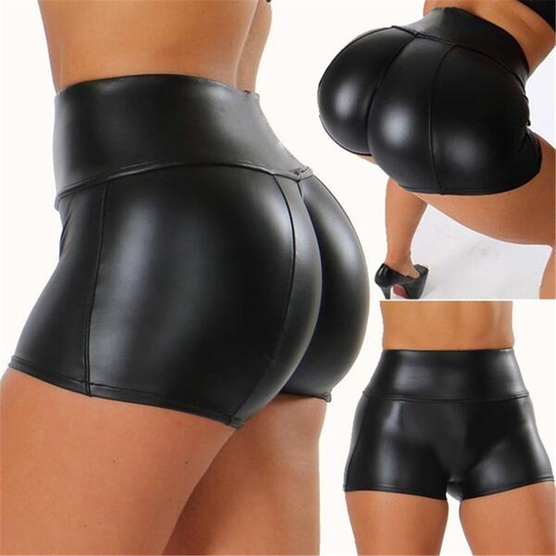 2023 European and American Cross-Border Popular Leather Shorts for Women Pu Leather Tight Leggings for Women Sexy Three-Point Tight Hot Pants