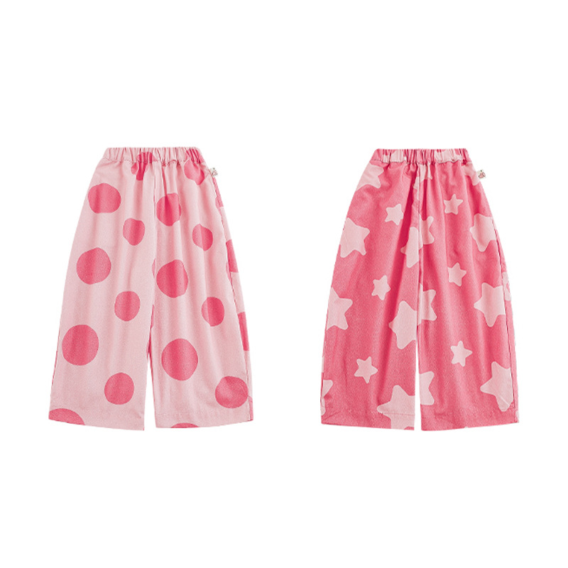 WURI BOO GIRLS STAR WAVE DOT 디지털 인쇄 캐주얼 바지 가을 어린이 귀여운 재미 부드러운 느슨한 유행 바지