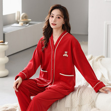 佐菲2023睡衣女士秋冬季加绒保暖海岛绒珊瑚绒家居服套装简约休闲