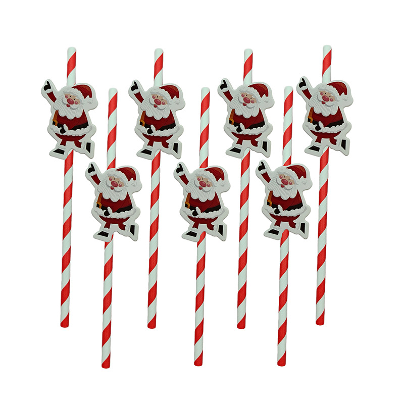 Papá Noel de fiesta de Navidad transfronteriza paja desechable postre pastel cóctel paja decorativa