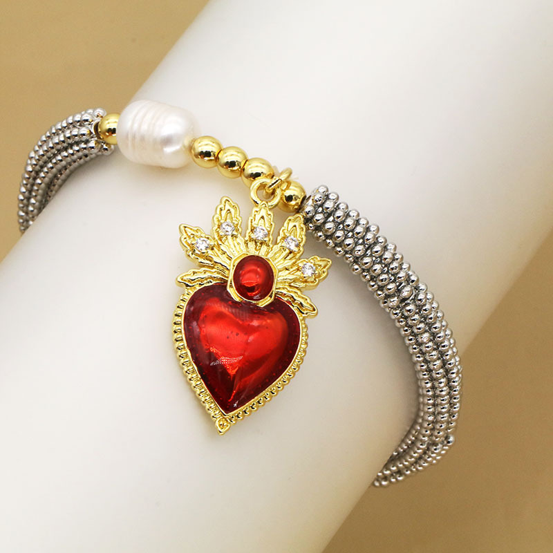 All Seasons Season Vintage Style Classic Style Heart Shape Crown Copper Chain-free Beaded Bracelets Wholesale