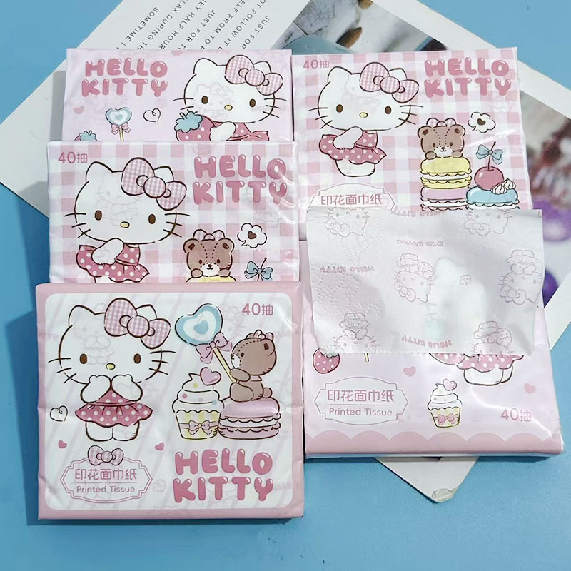 กระดาษทิชชู่พิมพ์ลายสตรอเบอร์รี่ลายสก๊อต Hello Kitty (1 แพ็ค)