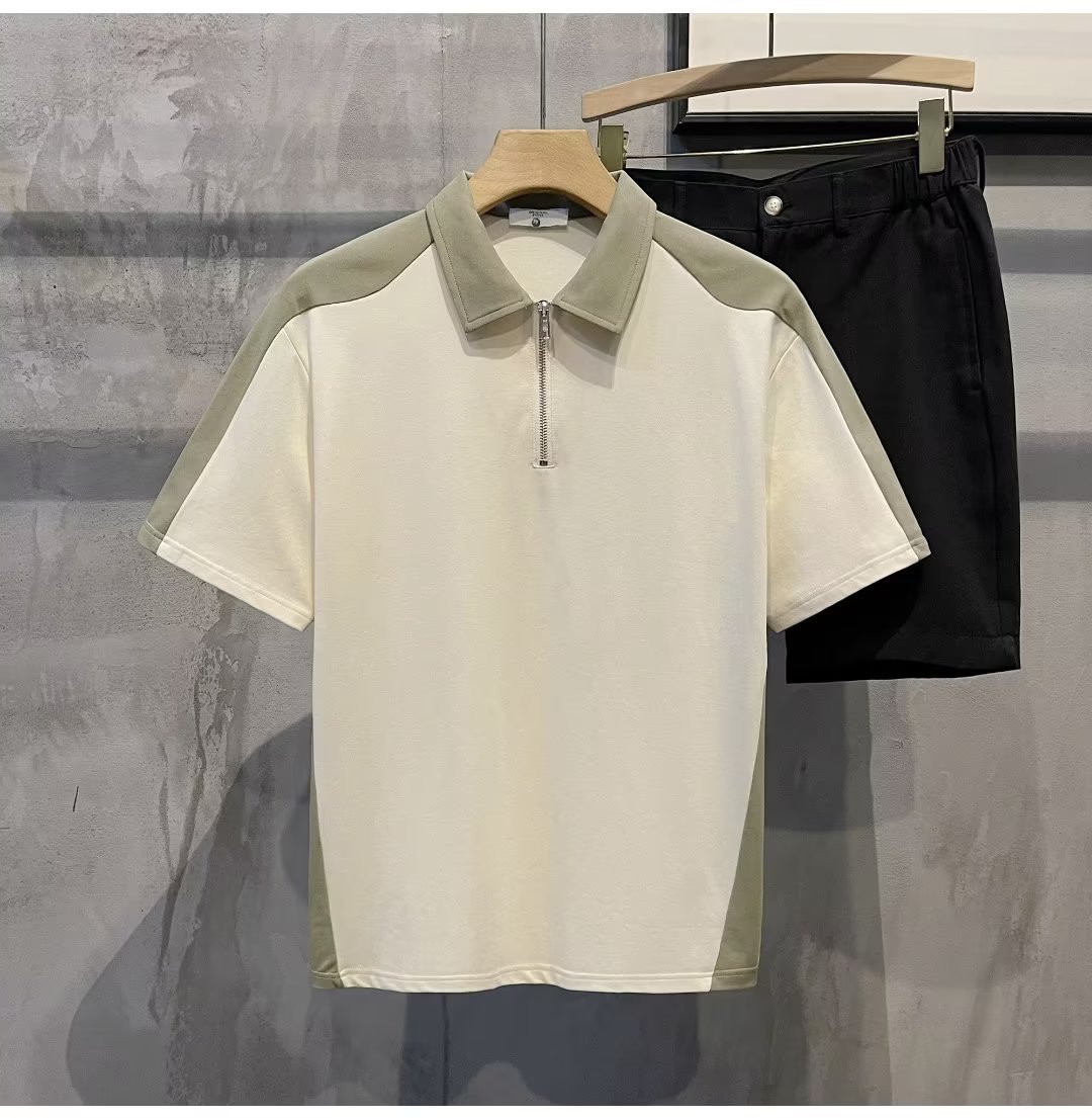 2023 nuevo color a juego suelta media cremallera manga corta superior de los hombres del verano casual estilo británico Polo Top ropa