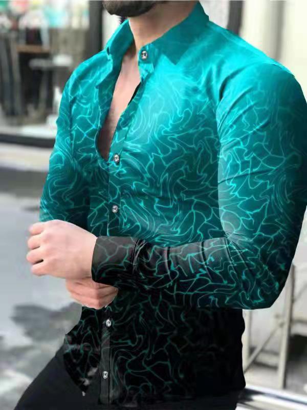 跨境外贸新款男3D印花欧美休闲街潮数码印花长袖衬衫男款修身衬衣|undefined