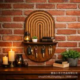 定制跨境木质墙壁装饰架 入户玄关钥匙挂件杂物装饰展示架