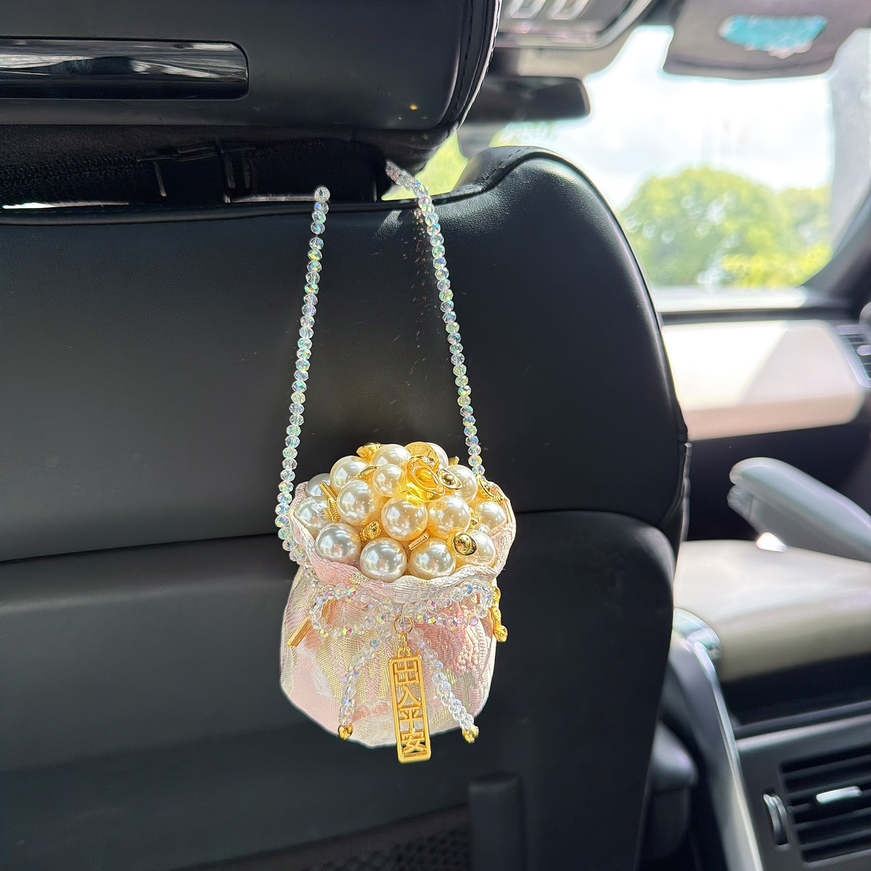 Fortune Bowl, Lucky Bag, Car Bamboo Charcoal Bag Pendant, Car Cup Holder Ornament, Safe Journey Car Bamboo Carbon Decoration