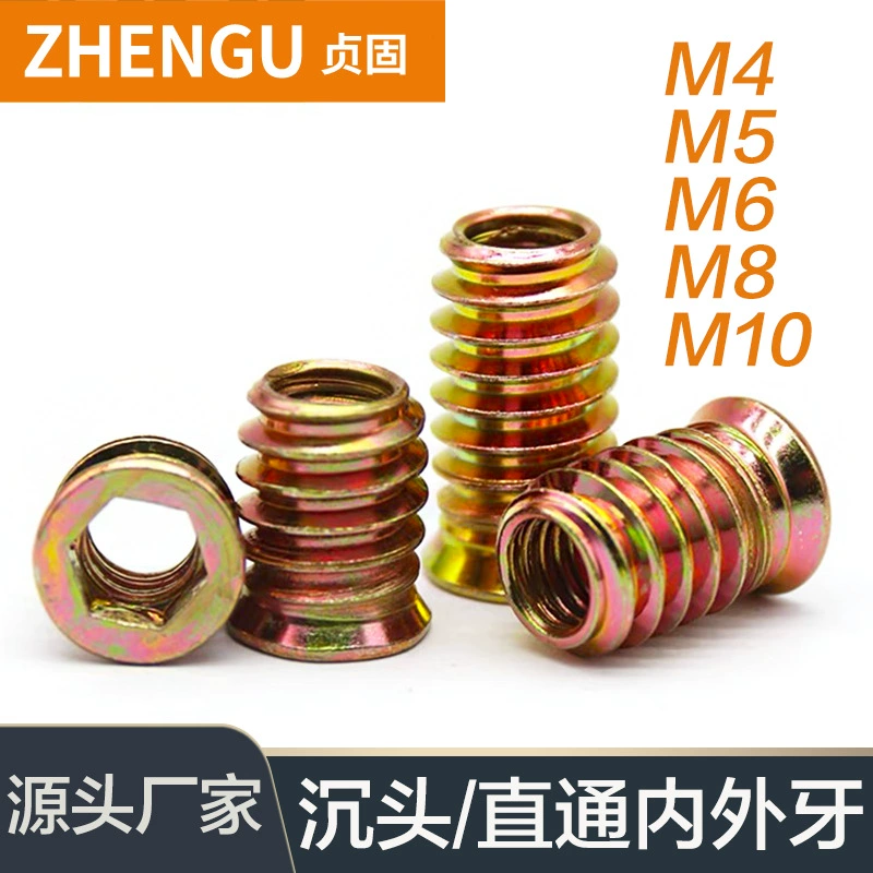 Гайки с потайной внутренней и наружной резьбой, прямые гайки с полной резьбой без промежуточной внутренней и наружной резьбы, встроенные мебельные гайки, дюймовая резьба 1/4 5/16