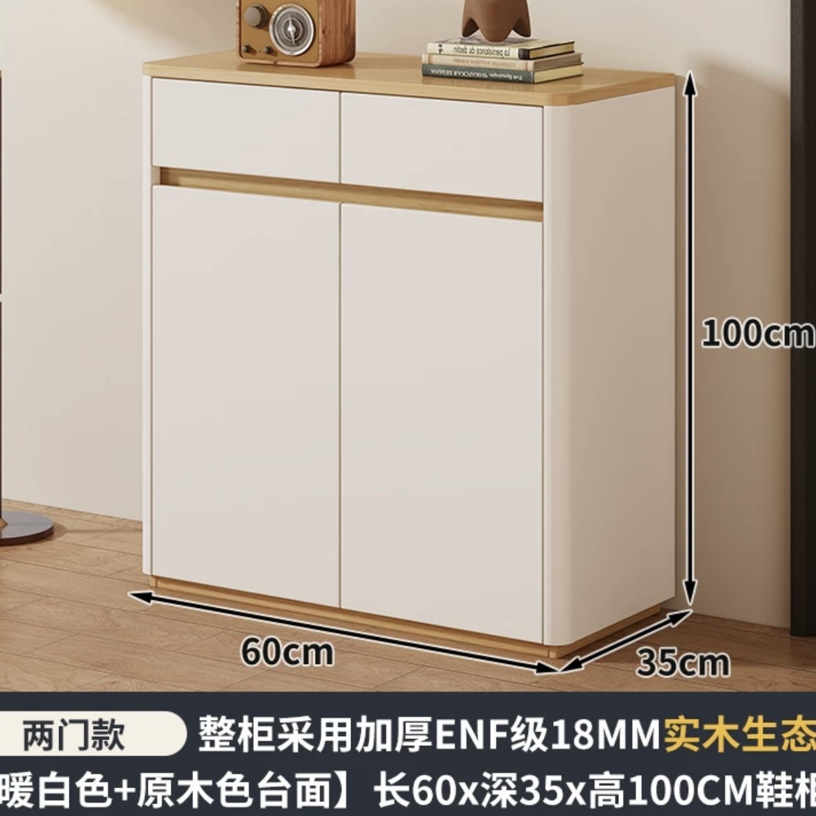 E0级18MM实木板-两门60暖白色＋原木色台面