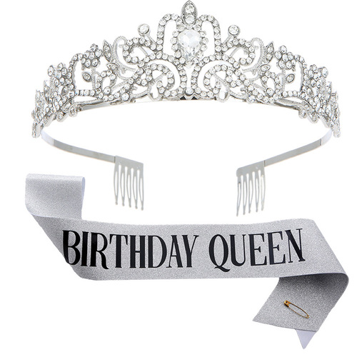 European and American Fashion Crystal Crown Belt Ceremony Belt Birthday Headwear Crown Birthday Girl Ribbon Wholesale