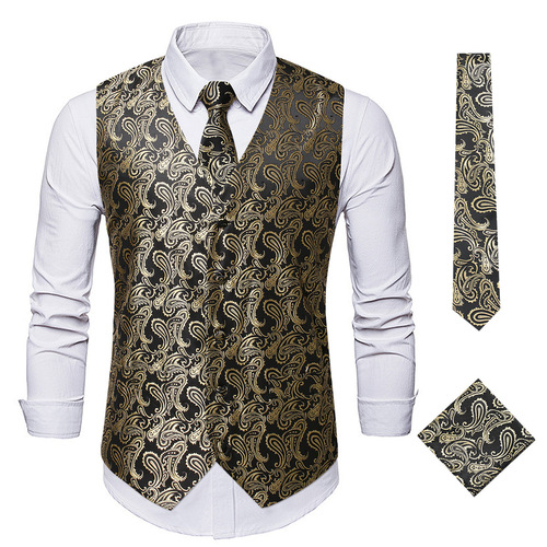 Spring Clothing TEMU New Fashion Sunflower Vest Wholesale Men's Cashew Embroidered Waistcoat Plus-Size Outerwear