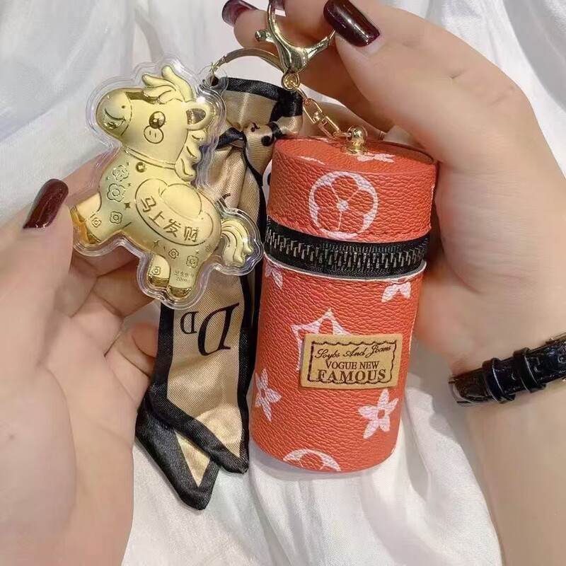Gold Q-Version Good Luck Blessing Mini Storage Bag Earphone Key Pouch Pendant Gift Lv Fashion Monogram