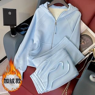 Sweet and Gentle Style Casual Sportswear Suit for Women, High-End Hooded Long-Sleeved Elastic Waist Pants, Age-Reducing Two-Piece Set
