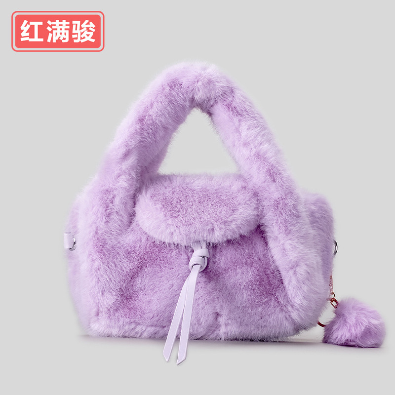可爱毛球单肩斜挎包毛绒手提包秋冬新款人造皮草小号毛毛包女|undefined