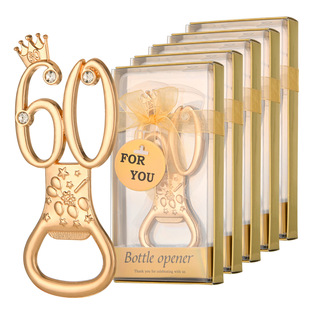 60Th Birthday Bottle Opener Party Gift Golden Theme Number 60 Bottle Opener