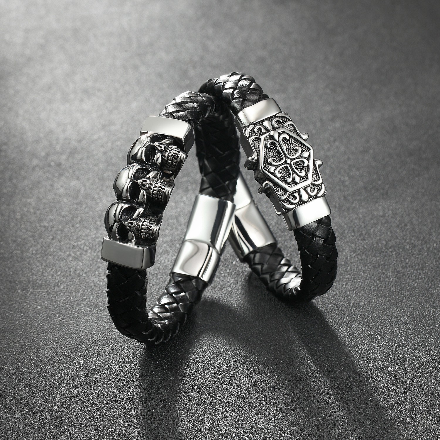 Men's Braided Leather Bracelet Waterproof And Hypoallergenic_voghion.com